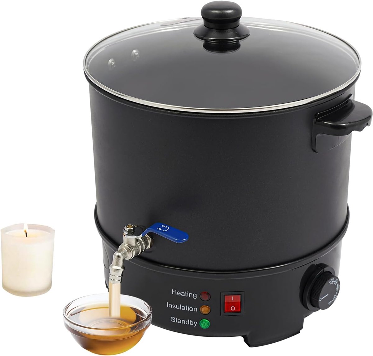 Wassmeltpot, 10 liter, wassmelter voor het maken van kaarsen, 1000 W, kaarsen, smeltpot met deksel en kraan, 50 ~ 100 °C, temperatuurcontrole, wassmeltapparaat voor bijenwas, zeep