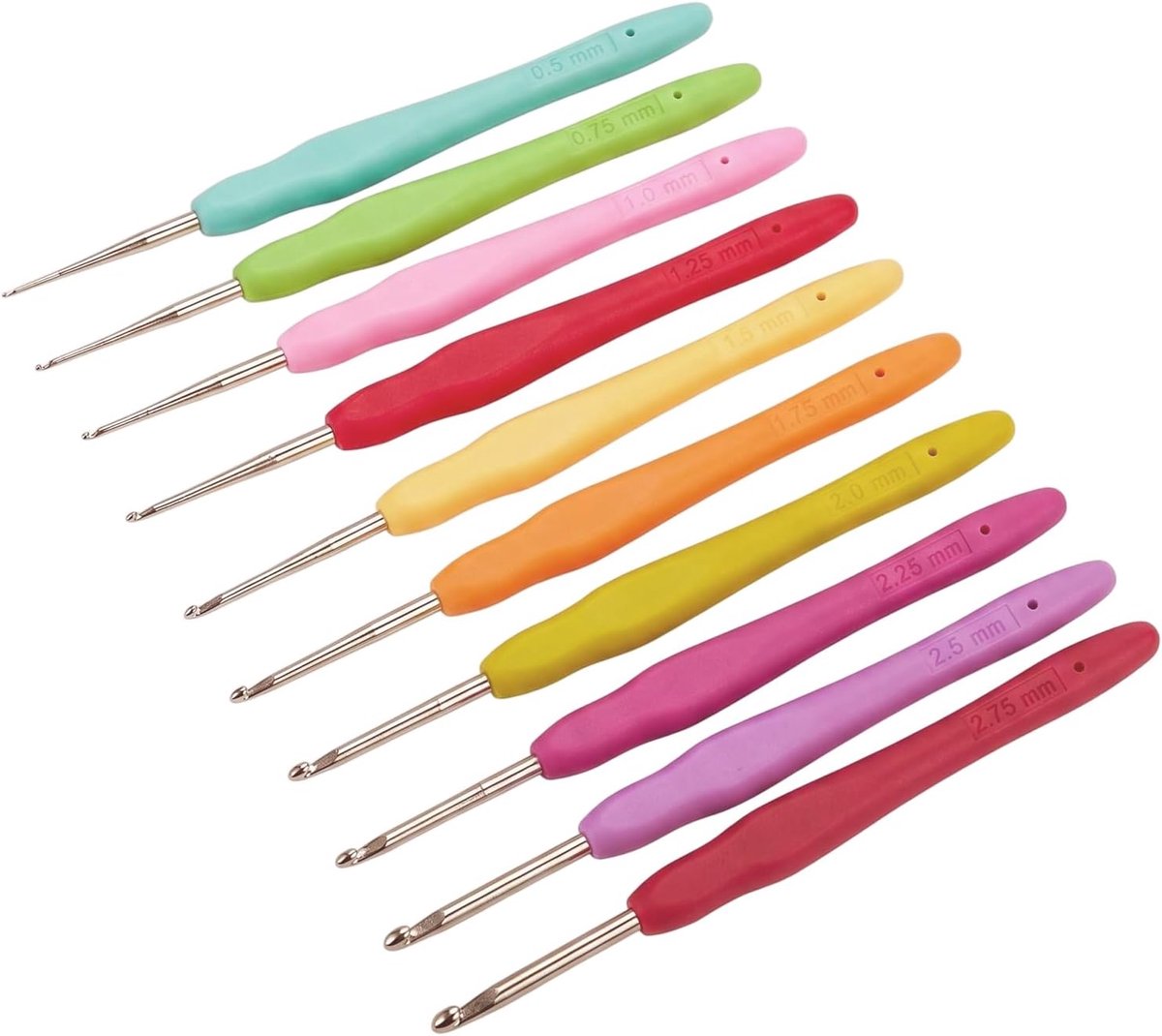 ericotry Lot de 10 crochets de petite taille de 0,5 mm à 2,75 mm avec poignée souple ergonomique pour projet de bricolage