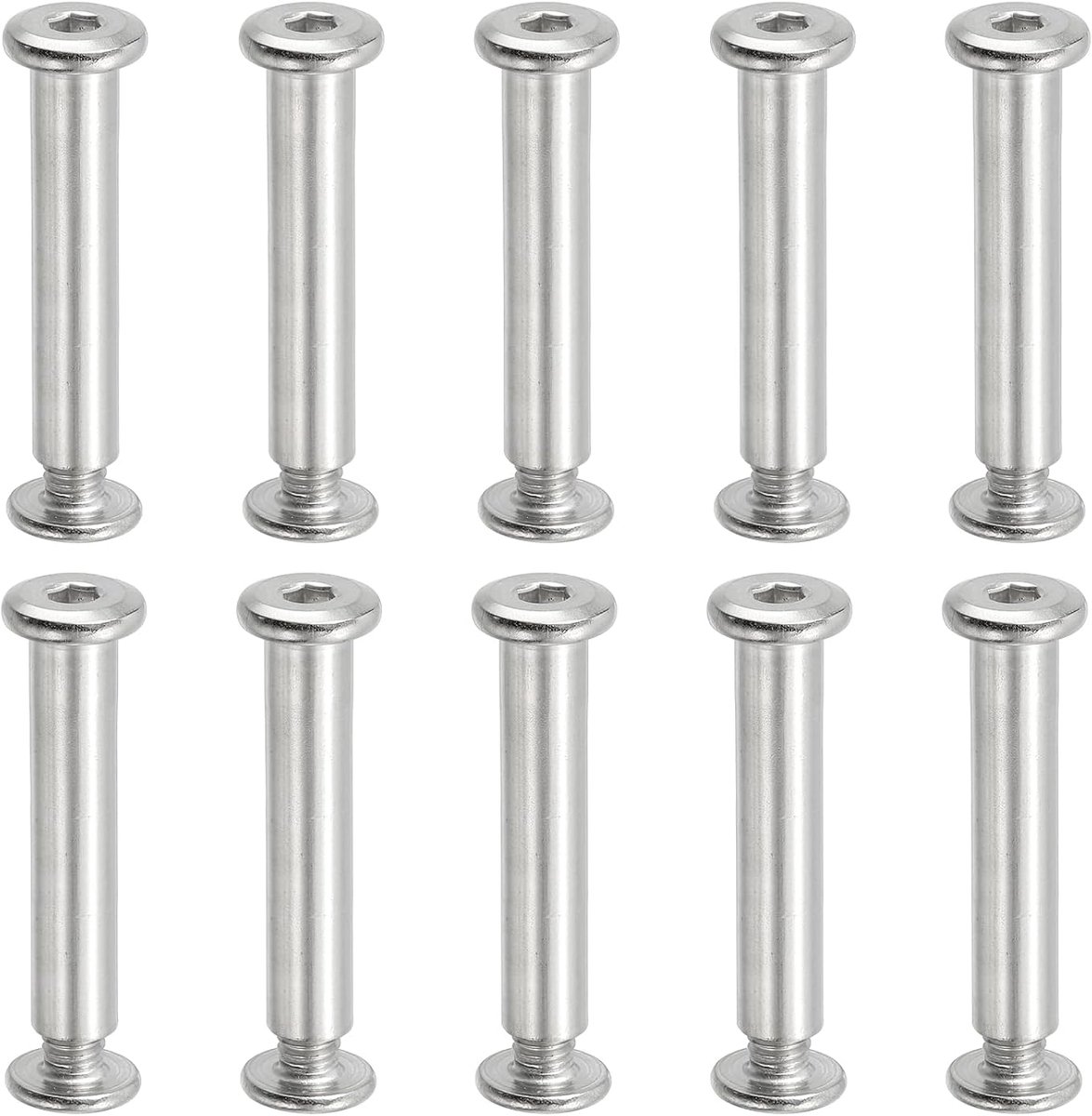 Sets, M6 x 40 mm, zeskantschroeven met inslagmoer voor de reparatie van meubels, albums, leer, fotoriem, zilver