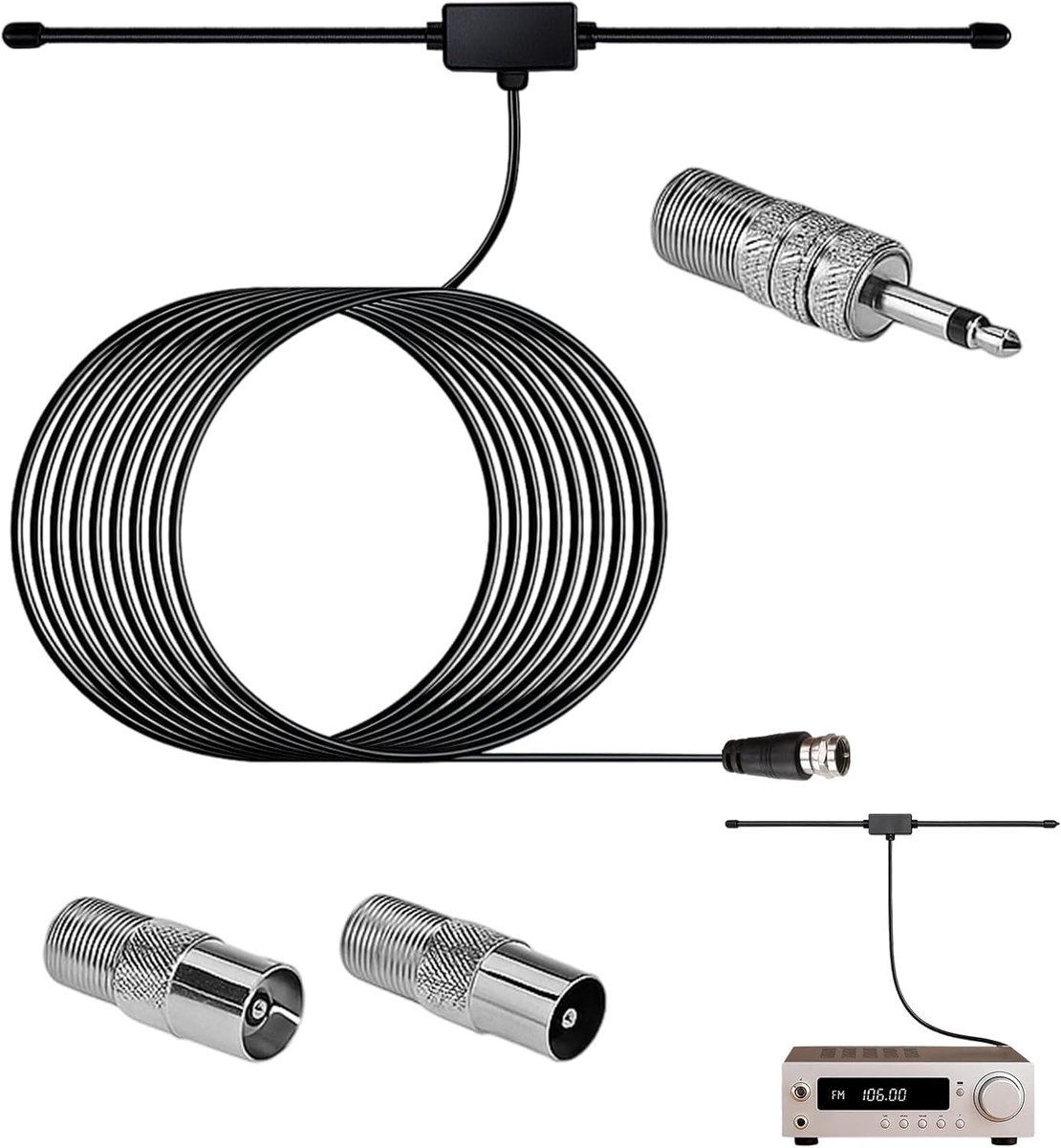 FM/DAB-antenne voor stereo-installatie, 75 Ohm, Dipoolantenne met F-type-aansluiting, 3M verlengkabel