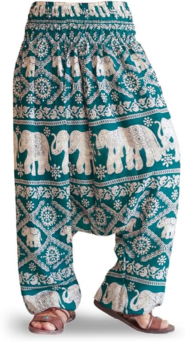 Afghaanse harembroek met olifantenprint, hippie, yoga, zomer, strand, koel, licht