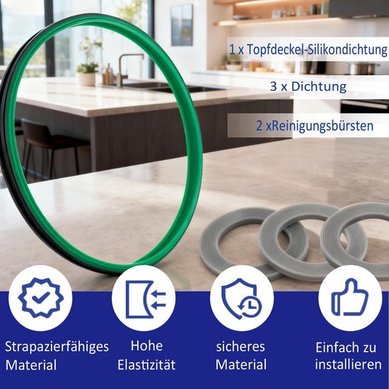 Afdichtring voor Thermomix TM31, dekselafdichtingsring voor Thermomix TM31 multifunctionele mixers, goede afdichting, inclusief mesafdichting, pakking en reinigingsborstel (groen) — afbeelding 2