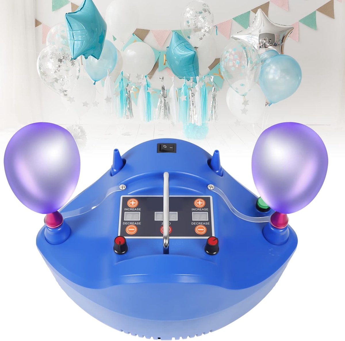 Elektrische luchtballonpomp, ballonpomp, opblaasapparaat, luchtballonpomp, timer, elektrische luchtpomp, kwantitatieve inflator pomp, ballonopblaaspomp, draagbare opblaaspomp, 4 luchtjets, 500 l/min,