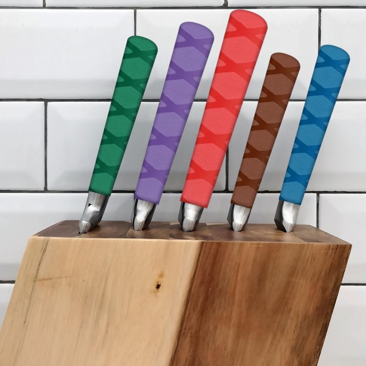 Snijmes Handvat Krimpkous 1,2 x 4,9, 4 Pack Chef Cutter Antislip Wrap voor Keukenmes Management, Blauw x Patroon