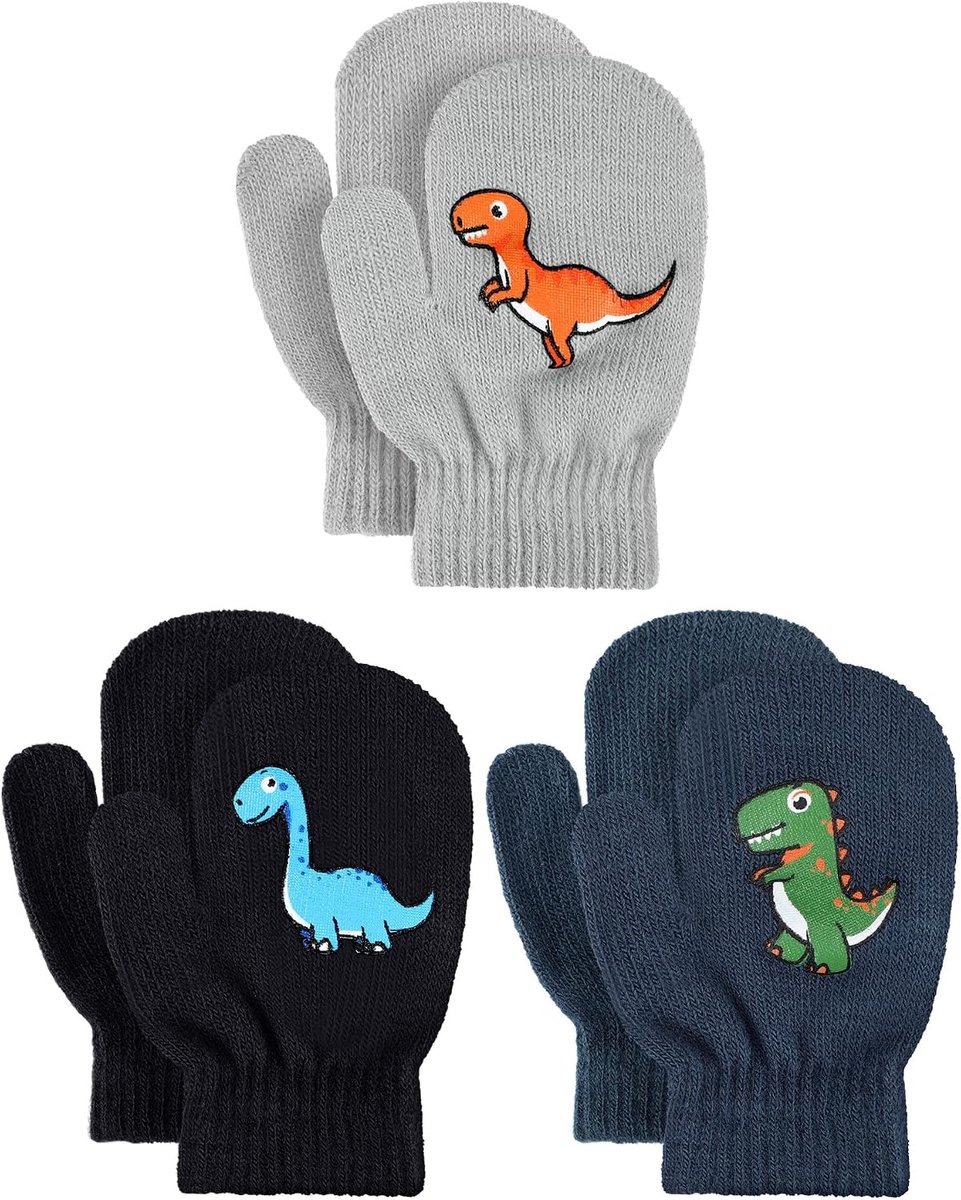 Handschoenen voor kinderen, elastische gebreide handschoenen, warme dinosaurushandschoenen met hele vingers