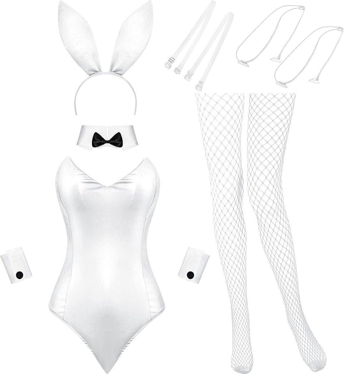 Konijnenkostuum voor dames, lingerie en staarten, bodysuit, rollenspel konijnenset voor Halloween, kerstkostuum, cosplayfeest (X-Large)