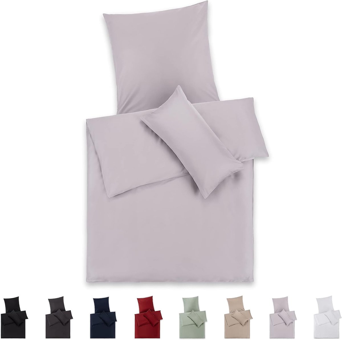 Mako Satijnen beddengoed – dekbedovertrek 135x200 cm, kussensloop 80x80 cm, 100% katoen, superzachte kussensloop 40x80, kussensloop donkergrijs, Grijs