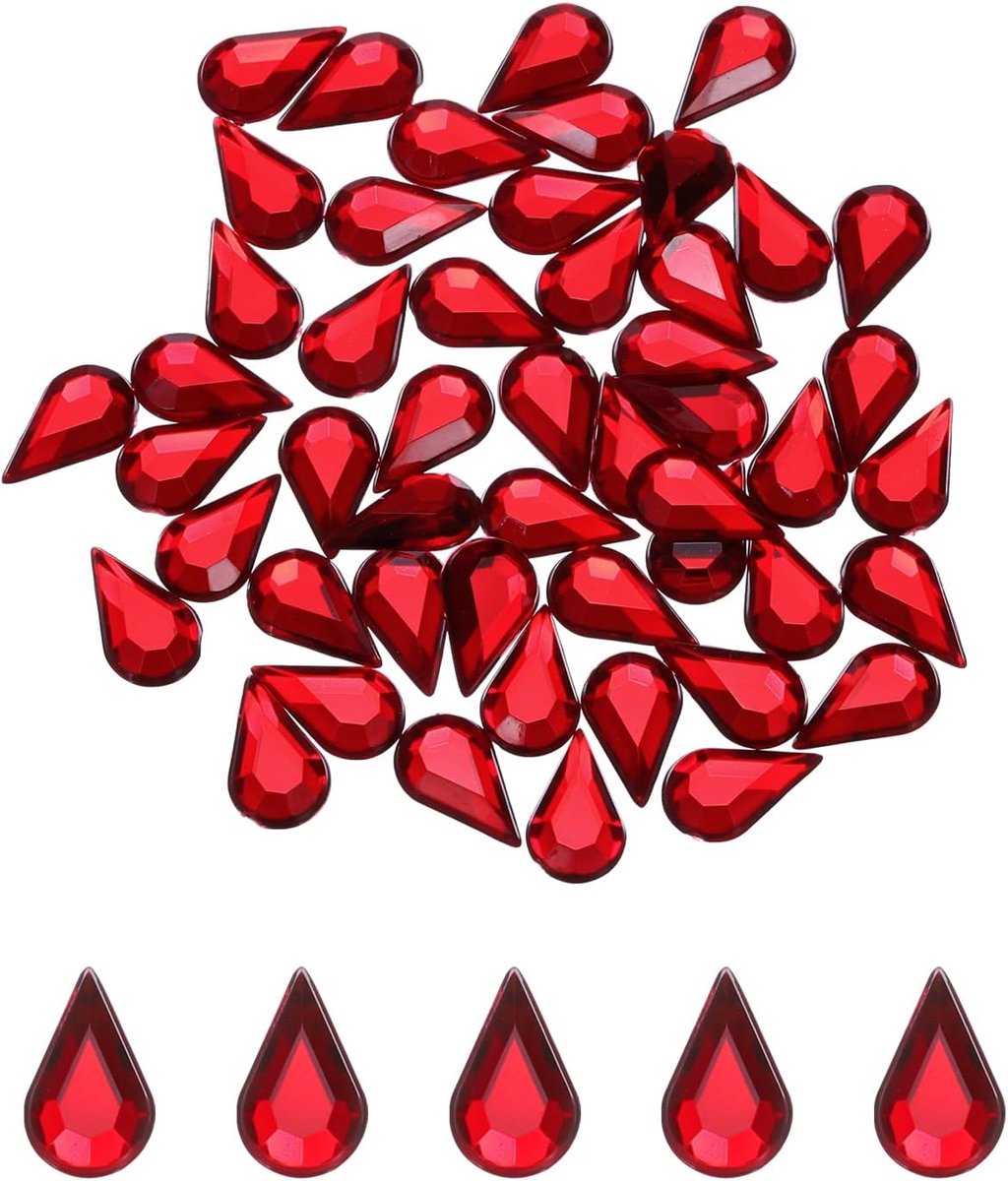 50 stuks acryl edelstenen met platte achterkant, 6 x 10 mm, kunststrassteentjes voor doe-het-zelf knutselen, kralen, bruiloft, gezichtsbeschildering, sieraden, rood