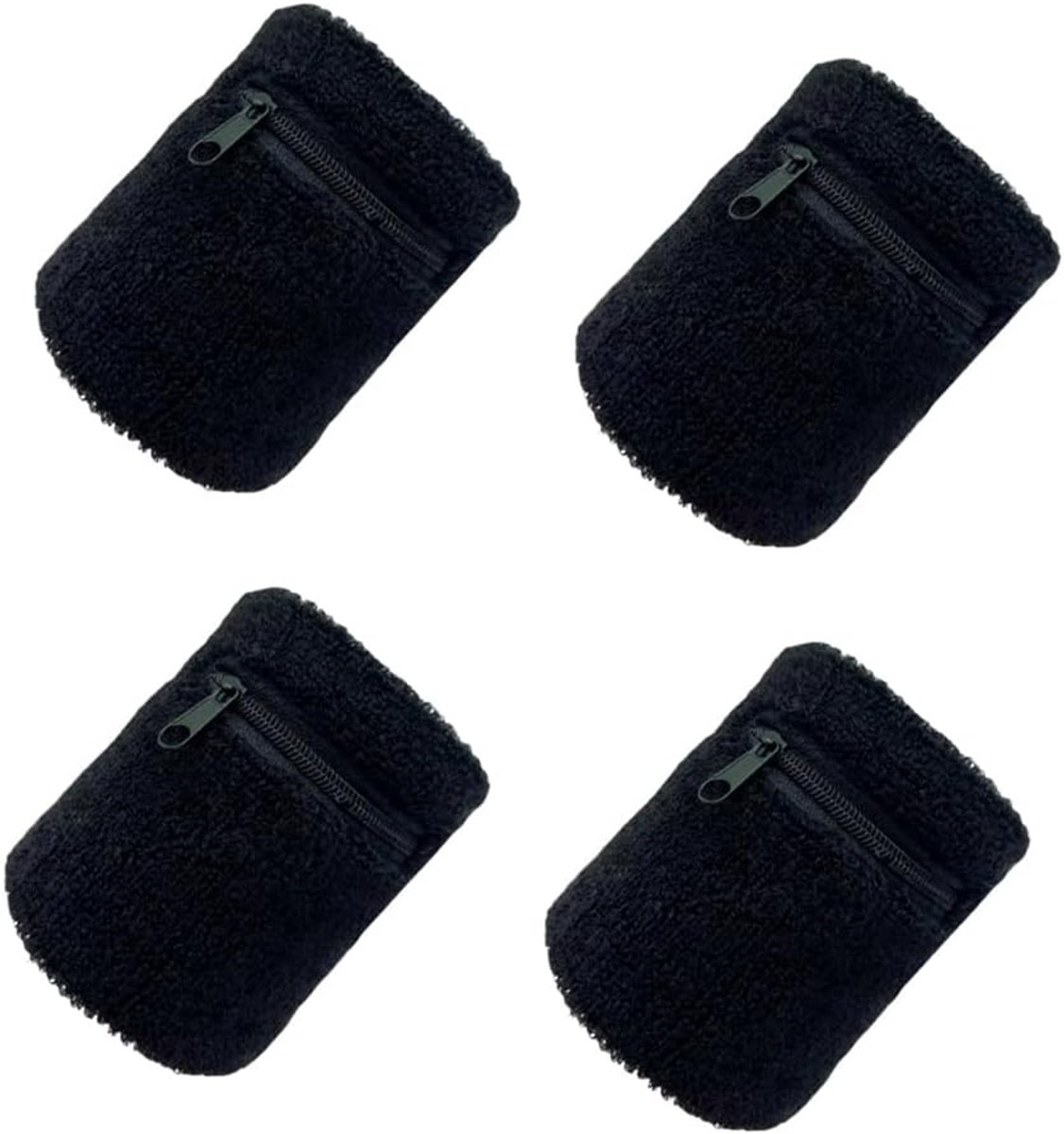 4 stuks zweetbanden met ritssluiting, 8 x 8 cm, katoenen polstas voor heren en dames, ademende sportarmband voor hardlopen, fitness, tennis en basketbal
