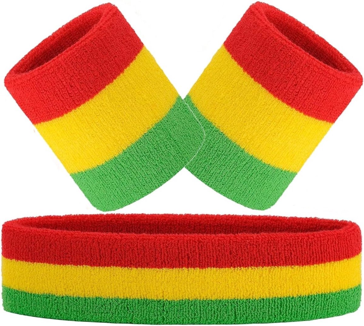 3-delige set zweetbanden, 1 x hoofdband + 2 x zweetbanden voor polsen, hoofdband voor dames en heren, accessoire voor carnaval en carnavalskostuum, hoofdband voor jongeren