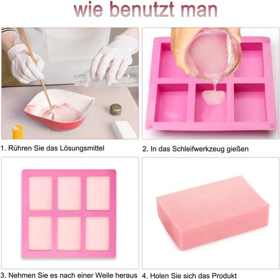 2 Stuks Zeepvormen van Siliconen, Siliconen Zeepvormen Rechthoekig, Siliconen Vormen Zeep, 6-Cavity, Handgemaakte Zeepvormen, Siliconevorm voor Doe-het-zelf Zeep Maken, Handwerk(Roze+ Blauw) — afbeelding 5