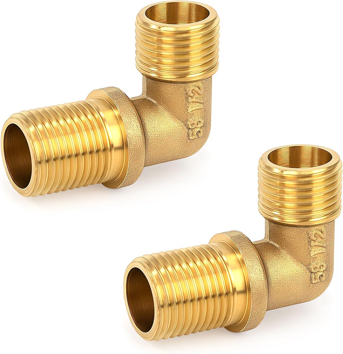Messing fittingen, 1/2 inch mannelijk x 1/2 inch mannelijk 90° gebogen, slangaansluiting voor waterinstallaties en centrale verwarmingssystemen