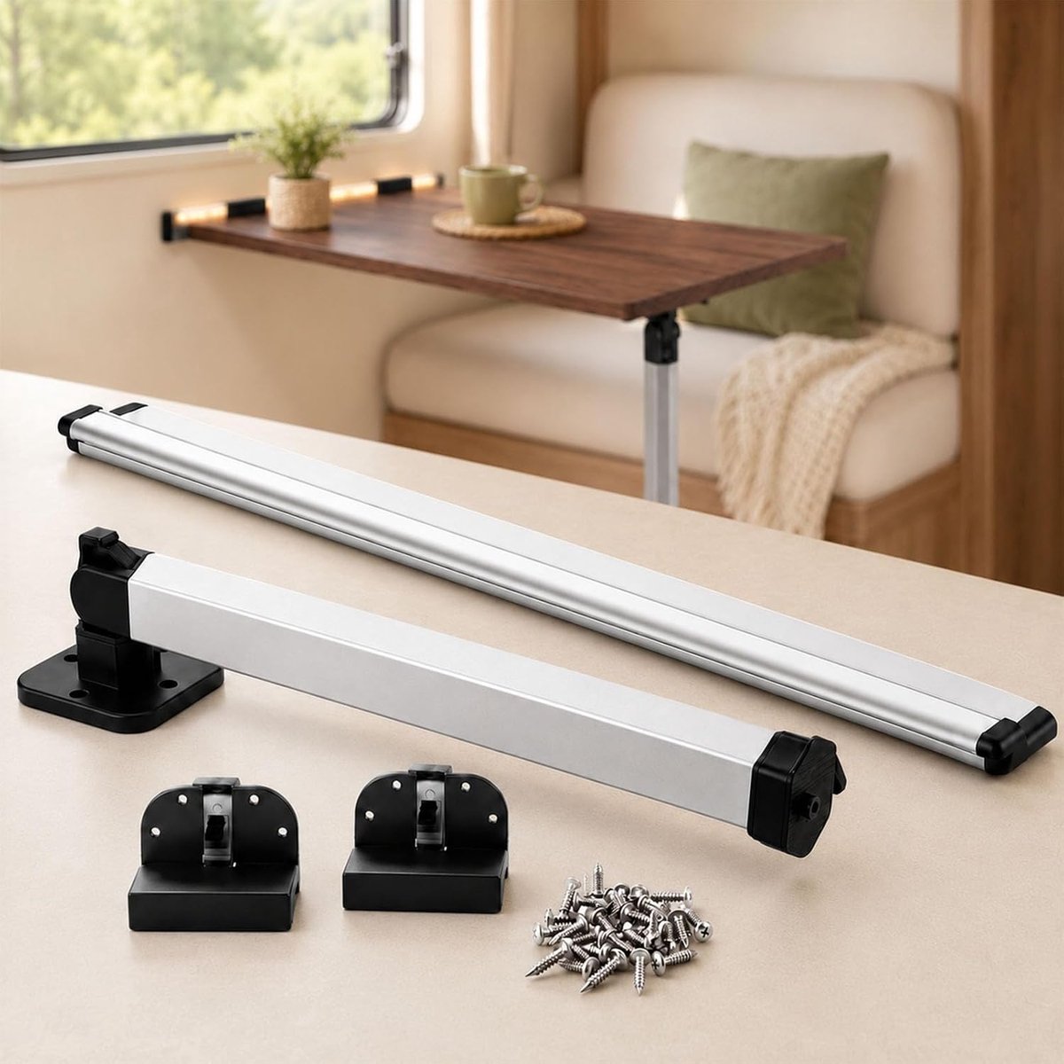 Tafelpoot en glijrail voor camper, 51,5-78 cm telescopische tafelpoot | Afneembare inklapbare aluminium tafelpoot en geleiderails van 50 cm voor campers caravans en jachten