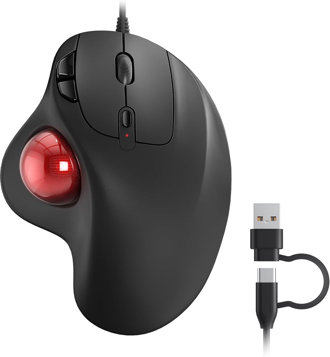 M509 Trackballmuis, bedraad, ergonomisch ontwerp, duimcontrole, nauwkeurige tracking, 2-in-1 interface (Type A en Type C), compatibel met PC, laptop, Mac, Windows