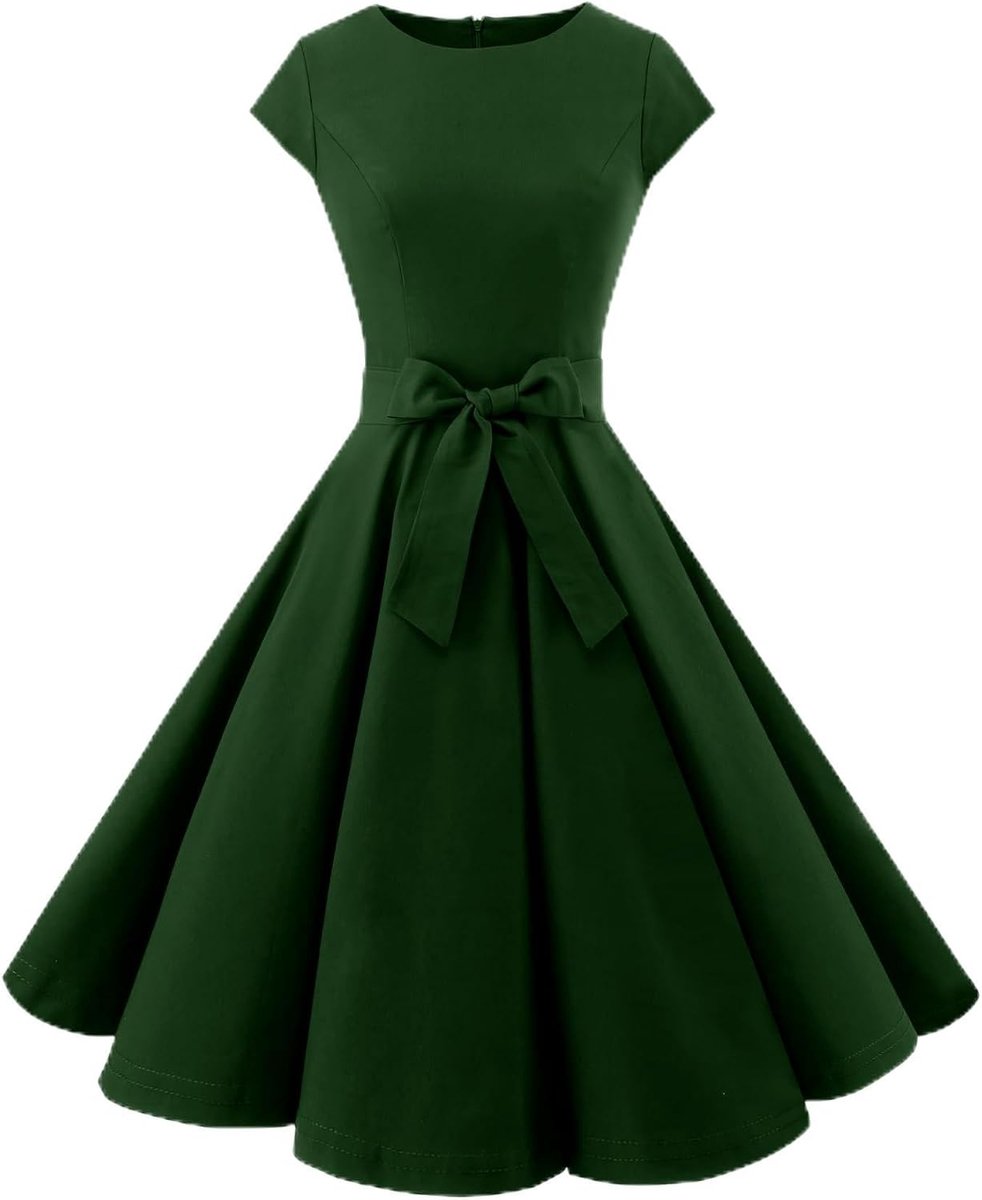 Vintage 1950s Polka Dot and Solid Color Prom Dresses Cap-Sleeve