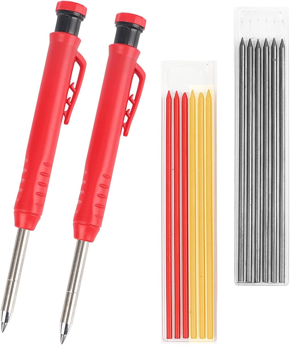 Timmerman Potlood Set Mechanische Potlood Bouwpotloden Marker Markering Tool Met 2 Dozen Reserve Vullingen Perfect voor Diepe Gat Markering voor Houtbewerking