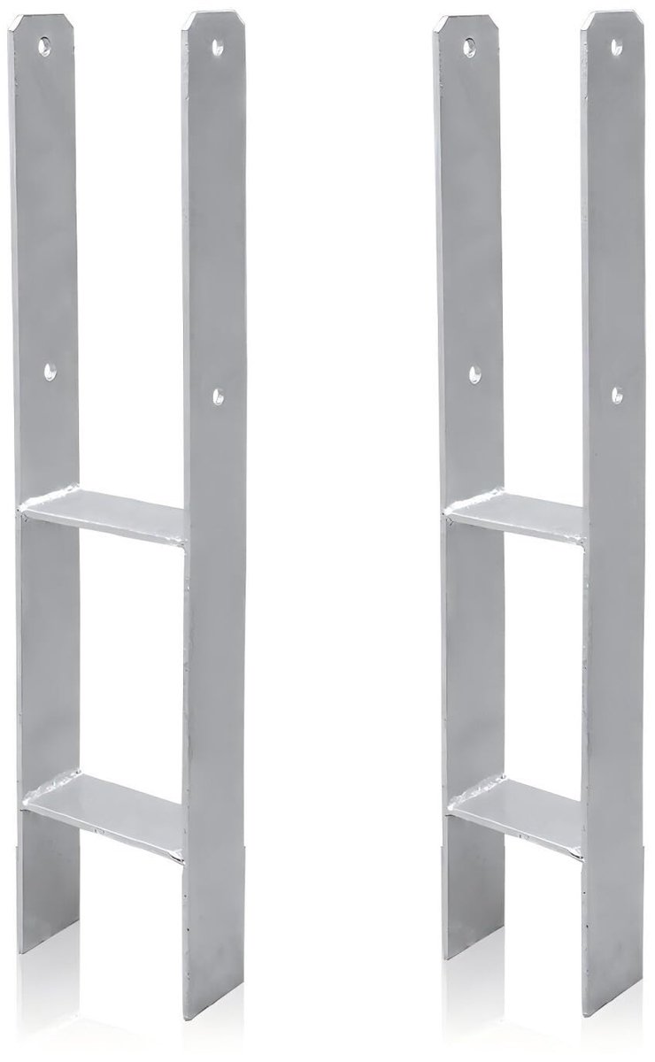 Set van 2, H-prostdrager 81 mm van staal voor omheining en kas, 600 mm lengte, 5 mm materiaaldikte
