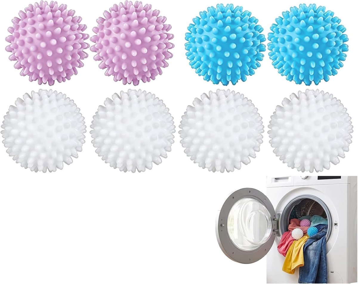 8 stuks droger ballen voor wasdroger, Herbruikbare wasballen van hittebestendig PVC, ideaal voor het verminderen van vouwen, verwijdering van dierenhaar en stof, Perfect voor alle textielen