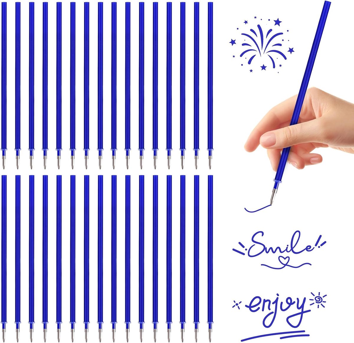 32 uitwisbare reservevullingen, compatibel met Legami, blauw, punt 0,7 mm | hoogte 13 cm, balpen, uitwisbaar, gemakkelijk te gummen, uitwisbare roller