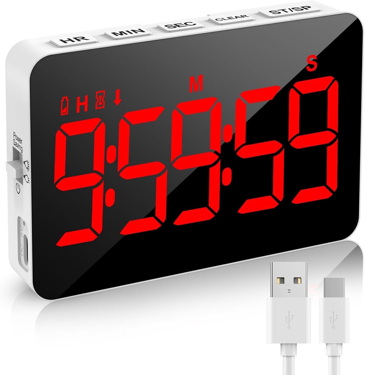 Digitale keukentimer, count up/down-timer met 5 inch led-display, instelbare helderheid en volume, magnetische timer voor keuken, vergadering, klasse
