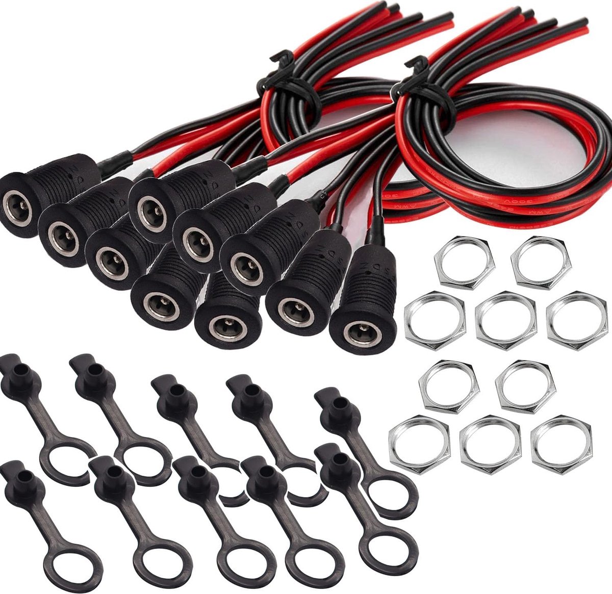 10 paar 5,5 x 2,5 mm 12 V DC stekker, 12 V, 10 A, adapter voor paneelmontage, DC Power Jack adapter met soldeerlijn