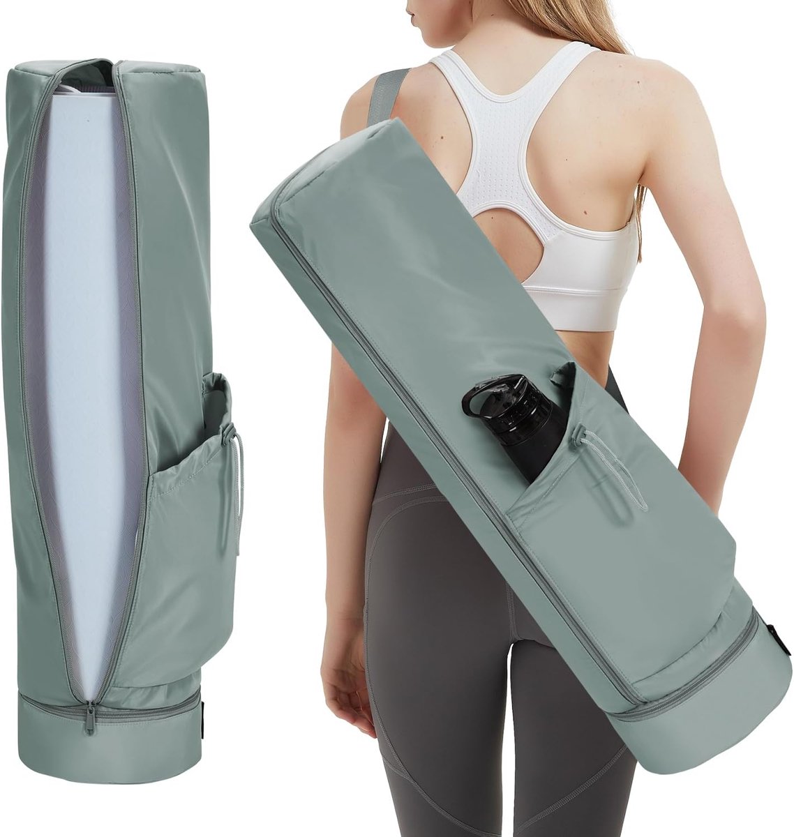 sportsnew Yogamattas groot met draagriem, flessenzak en nat vak, lange Pilatatatatatas met volledige rits voor dikke mat, patent aangevraagd