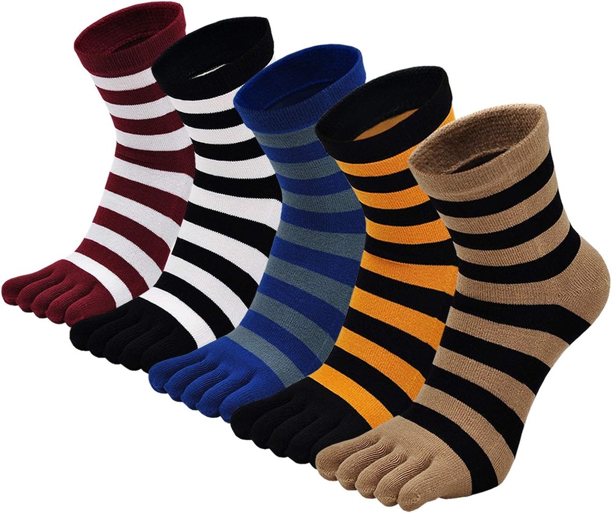 Sokken voor heren, vijf vingers, hardloopsokken, crew sportsokken, zacht, ademend, trendy atletische sneakersokken, maat 6-10/11-14, 5 paar