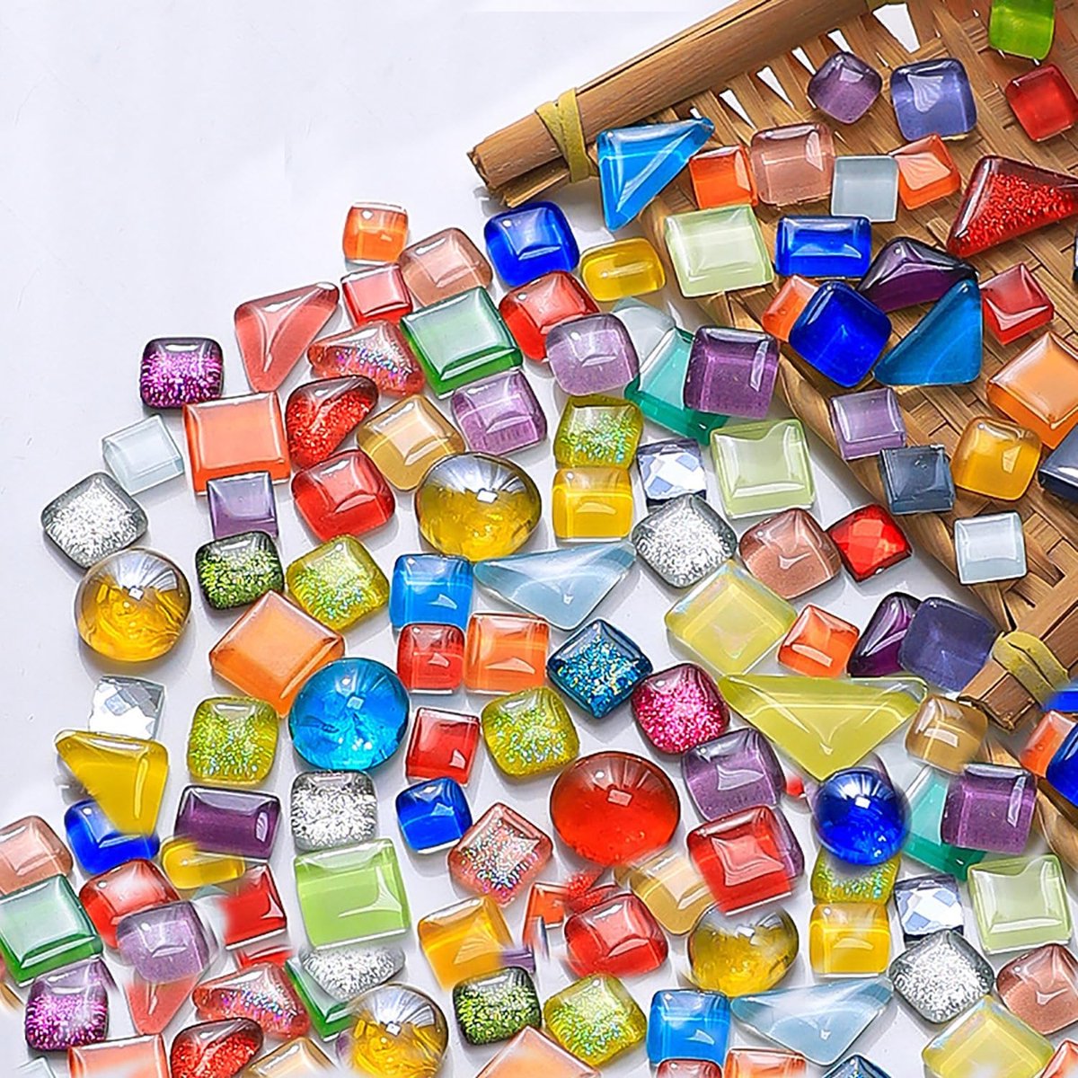 1000 g kleurrijke glazen mozaïekstenen, onregelmatige mozaïektegels, kleine mini-mozaïektegels om te knutselen, voor woondecoratie, fotolijsten, bloempotten, doe-het-zelf kunstprojecten
