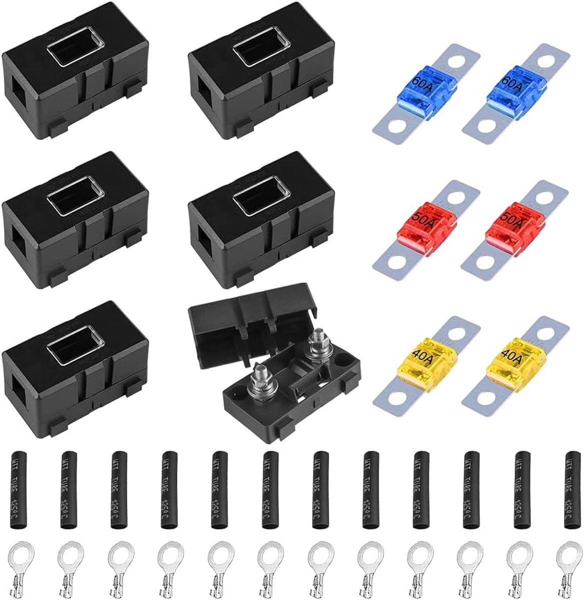 Mizikuu Midi zekering houder, 6 stuks ANS auto zekering houder automotive 6 stuks midi zekering 200A opschroefbare midi zekering voor auto's, vrachtwagens, bouwvoertuigen, bussen, caravans
