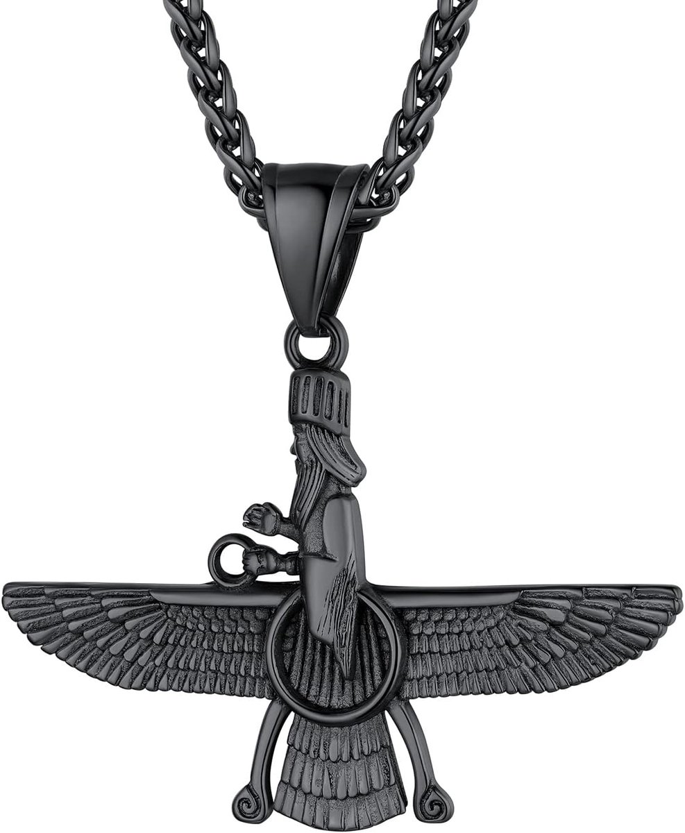 Faravahar Farohar Forouhar-hanger, halsketting, roestvrij staal, Zoroastrisme, amulet, Iraans Perzisch modesieraad, accessoire voor mannen en heren