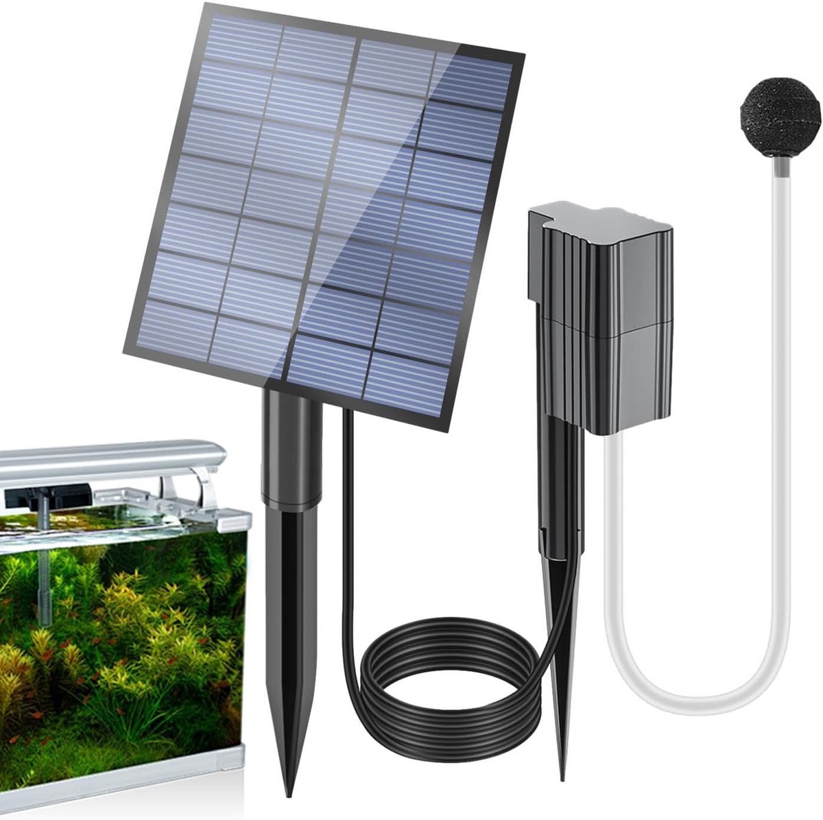 Luchtpomp 7V 2,5W Instelbaar Zonne-energie | Aquarium Luchtpomp Vijver Beluchter voor Hydrocultuur Thuis Kantoor Binnen Buiten Vijver Tuin Patio