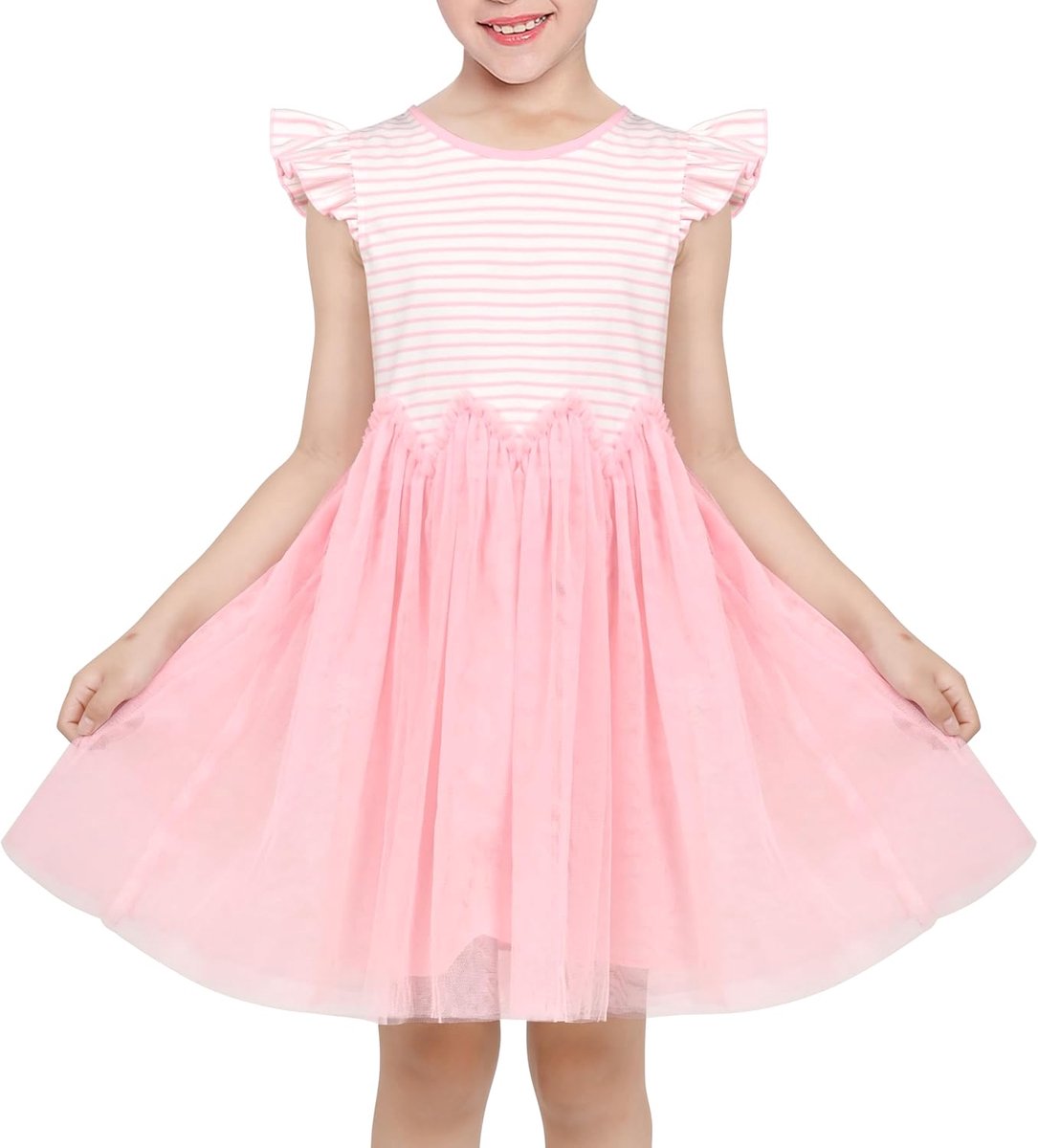 Jurk Roze Pailletten Bruiloft Hallo laag Tule Rok Tutu Flutter mouw 4-8 jaar