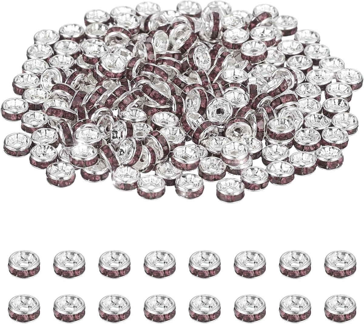 4 mm rondelle spacer kraal, 200 stuks kristallen strass losse kralen afstandhouders voor sieraden maken, doe-het-zelf armbanden, ketting, zilver/paars