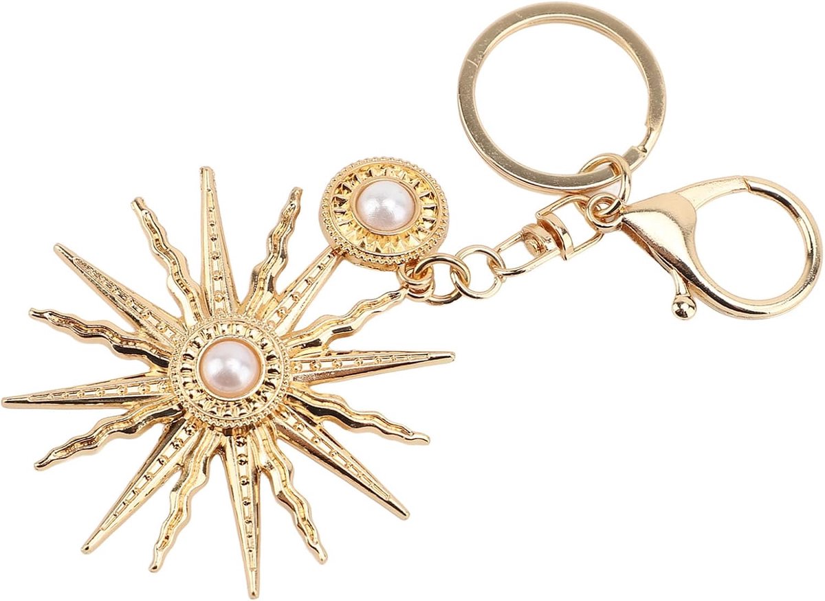 Sleutelhanger, Glanzende Sprankelende Kunstmatige Parel Gouden Zon Sleutelhanger Accessoire voor Handtassen, Zinklegering Schattige Portemonnee Sleutelhanger