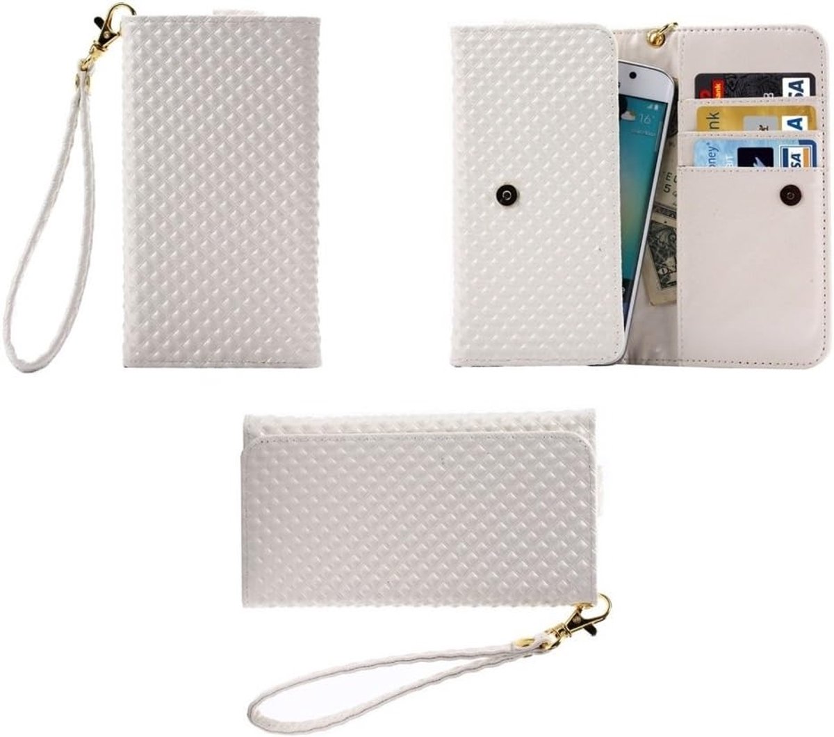 Premium Case met Design Pearl Grid Textuur met Kaartsleuven & Lanyard voor Intex Aqua Slice - Wit