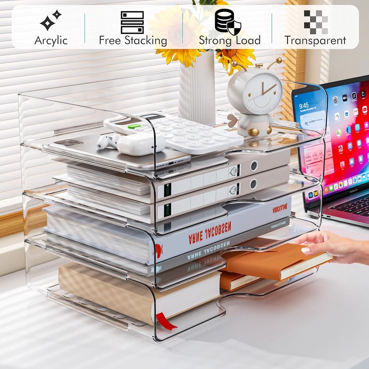 Bureau-opbergdoos 4 stuks - kunststof - compact design - ideaal voor organisatie - SnelShoppen