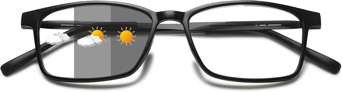 Zelfkleurende Leesbril Heren en Dames, Blauwlichtfilter, Fotochroom, Leeshulp, Rechthoekig, UV-Bescherming, Zichthulp, Flexibel, Volledig Scherm, Zonnebril Met Gezichtssterkte 2.5 Dioptrieën