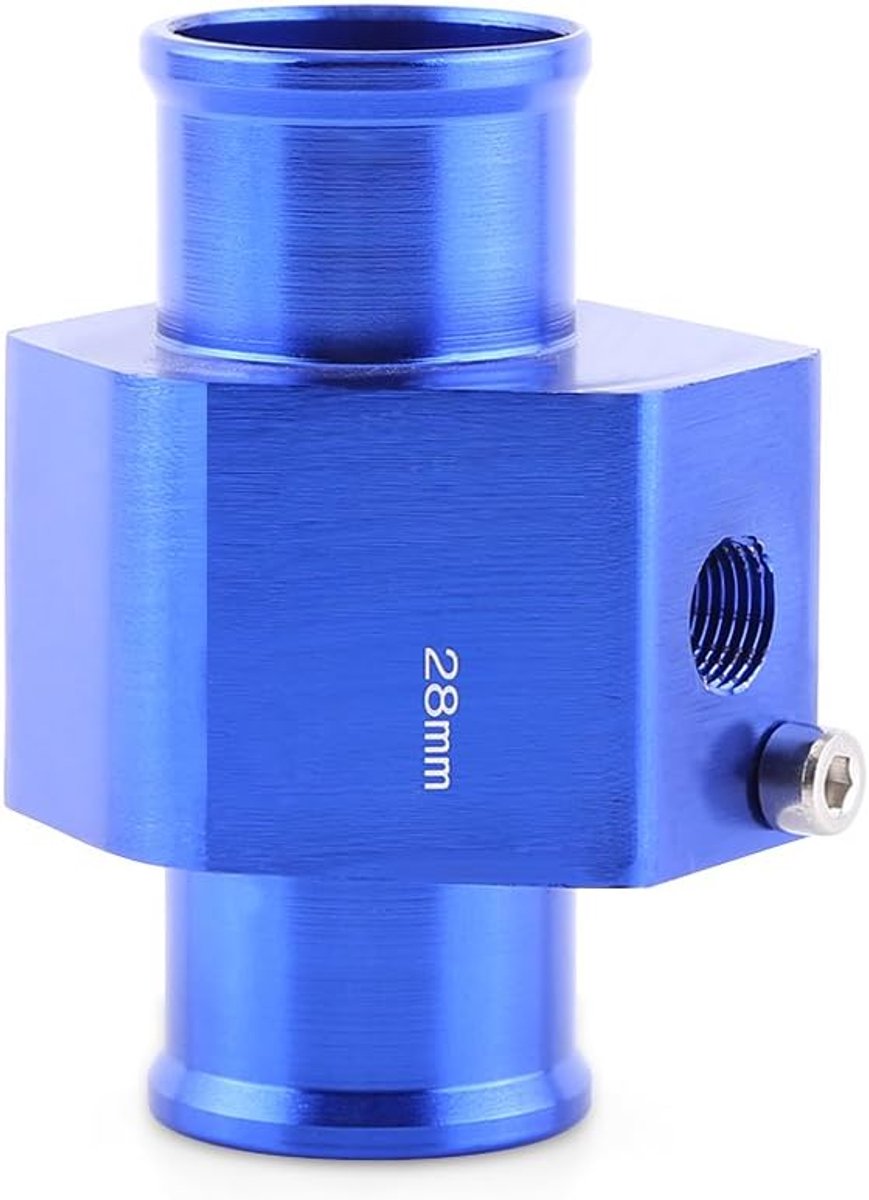watertemperatuurmeter, 28 mm universele slangtemperatuursensoradapter, universele metalen auto watertemperatuurafdichting slang (blauw)