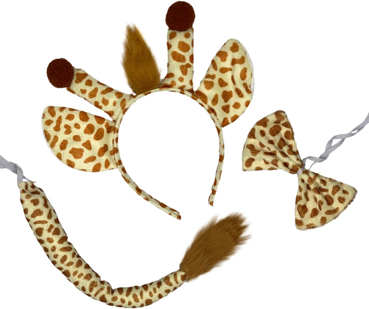 Carnaval, inclusief staart, vlinderdas en giraffenoren, haarband, perfect voor volwassenen en kinderen en onvergetelijke momenten met Halloween en bij feestgelegenheden., bruin, One size