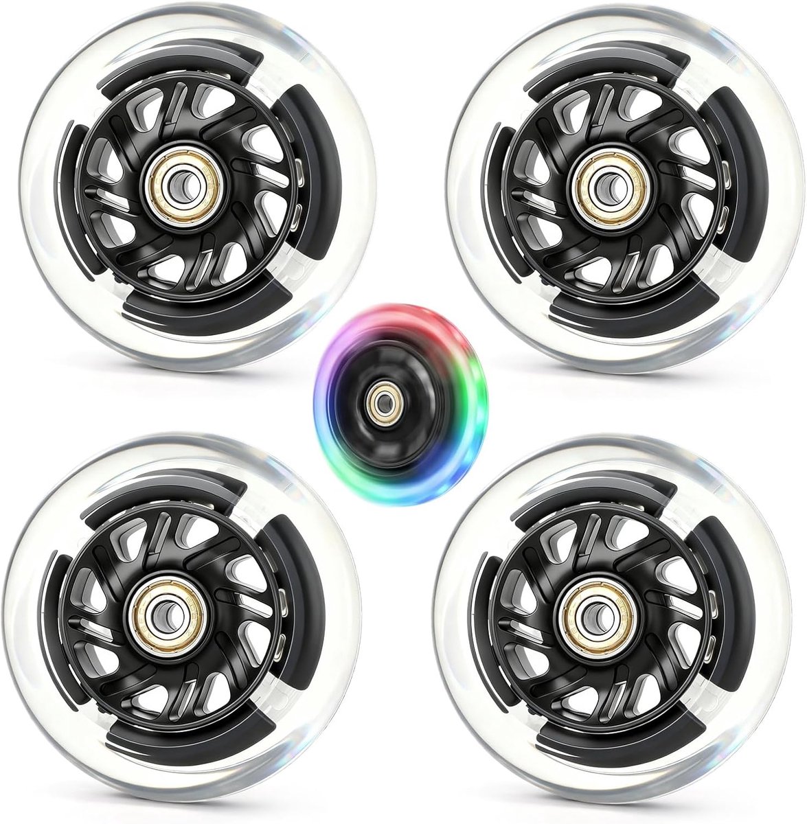4 stuks 100 mm stuntstep-wielen, reservewielen, lichtwielen met velgen van aluminiumlegering en anti-blokkerende lagers, voor de meeste scooters, inclusief enkele kindermodellen