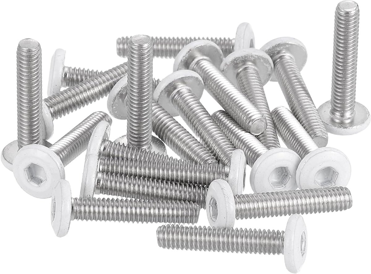 20 stuks lenskopschroeven met zeskantschacht M4-0,7 x 20 mm, 304 roestvrijstalen bouten, briljante volledige schroefdraad, schroeven voor meubels, huishoudelijke apparaten, wit