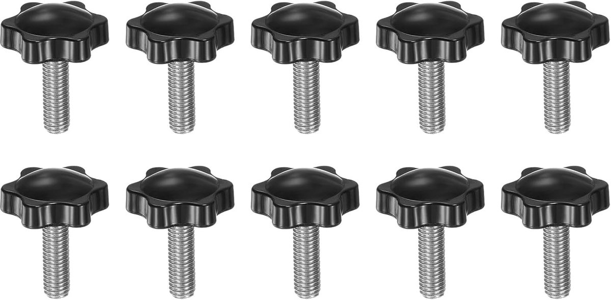 10 stuks sterknoppen M8 x 30 mm schroefdraad schroef roestvrij staal 304 32 mm kunststof draaiknop spanknop gekartelde kopschroef handmatige 6-sterren schroef handvat, zwart