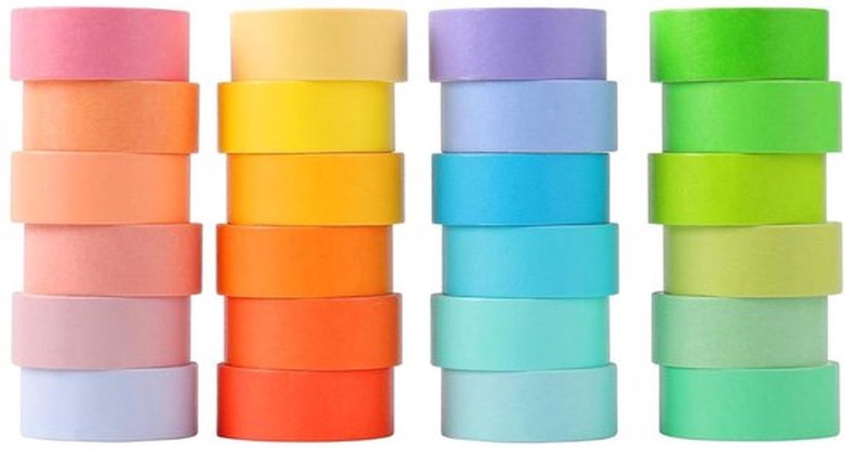 24 rollen eenkleurig washi tape - afplaktape voor doe-het-zelf projecten - kleurrijk en beschrijfbaar - 2 m x 15 mm