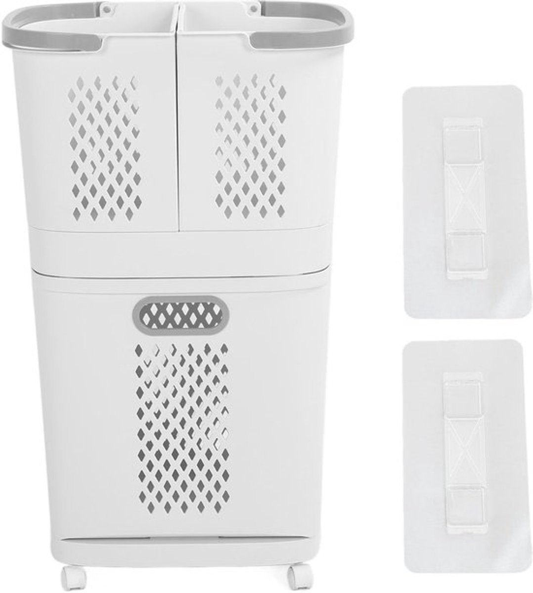 Wasmand, Plastic Wasmand met Wielen en Handvat, Draagbare Rollende Wasmanden 3 Verwijderbare Opbergboxen voor Badkamer, Wasruimte en Kast