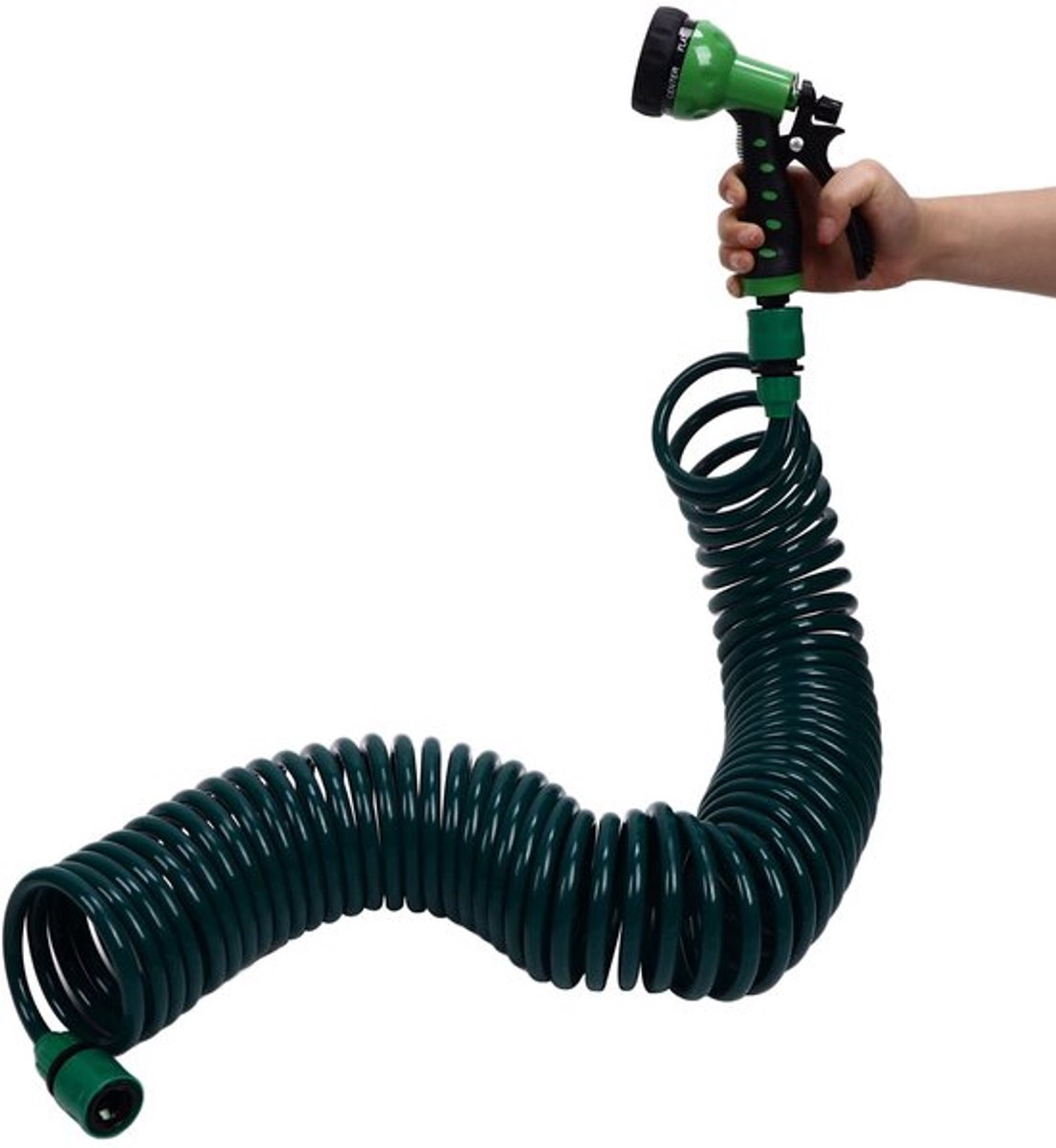 Coil Tuinslang, zelfoprollende waterslang, EVA terugslagtuinslang met sproeier, 15 m telescopische veerbuis voor het besproeien van planten tuinen gazon, tuinsproeier met pijp