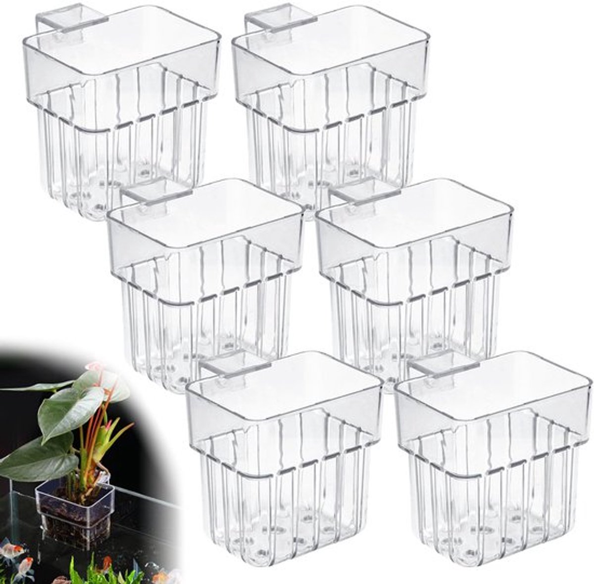 SVG commerce 6 stuks aquariumplantenhouders, waterplantenhouders met haken, aquariumplantenhouder voor aquarium, hangende waterplantenbakken met gat voor waterplanten, plantenhangers