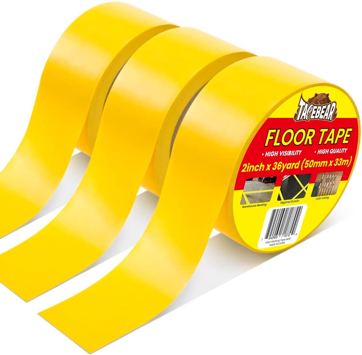 Floor marker tape 50mm x 33m - gele vinyl tape - waterdicht en slijtvast - voor veiligheidswaarschuwingen - ShopVlot
