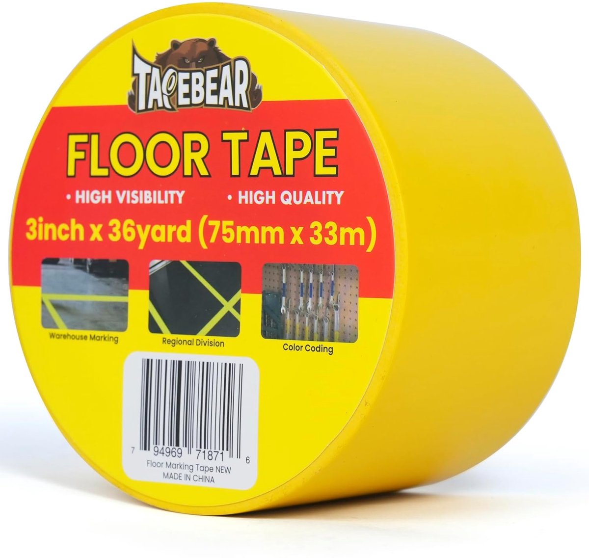 Vloertape 75 mm x 33 m - Gele veiligheidsmarkering - Antislip - Voor het afbakenen van veiligheidszones - ShopVlot