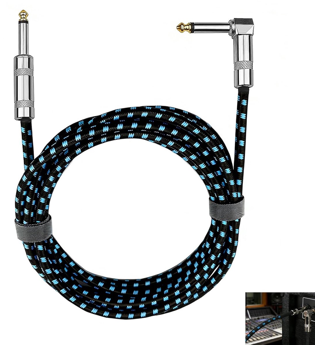 Stereo audiokabel 6,35 mm - 3 meter TRS jack kabel - 90° gebogen - ideaal voor elektrische gitaar - ShopVlot