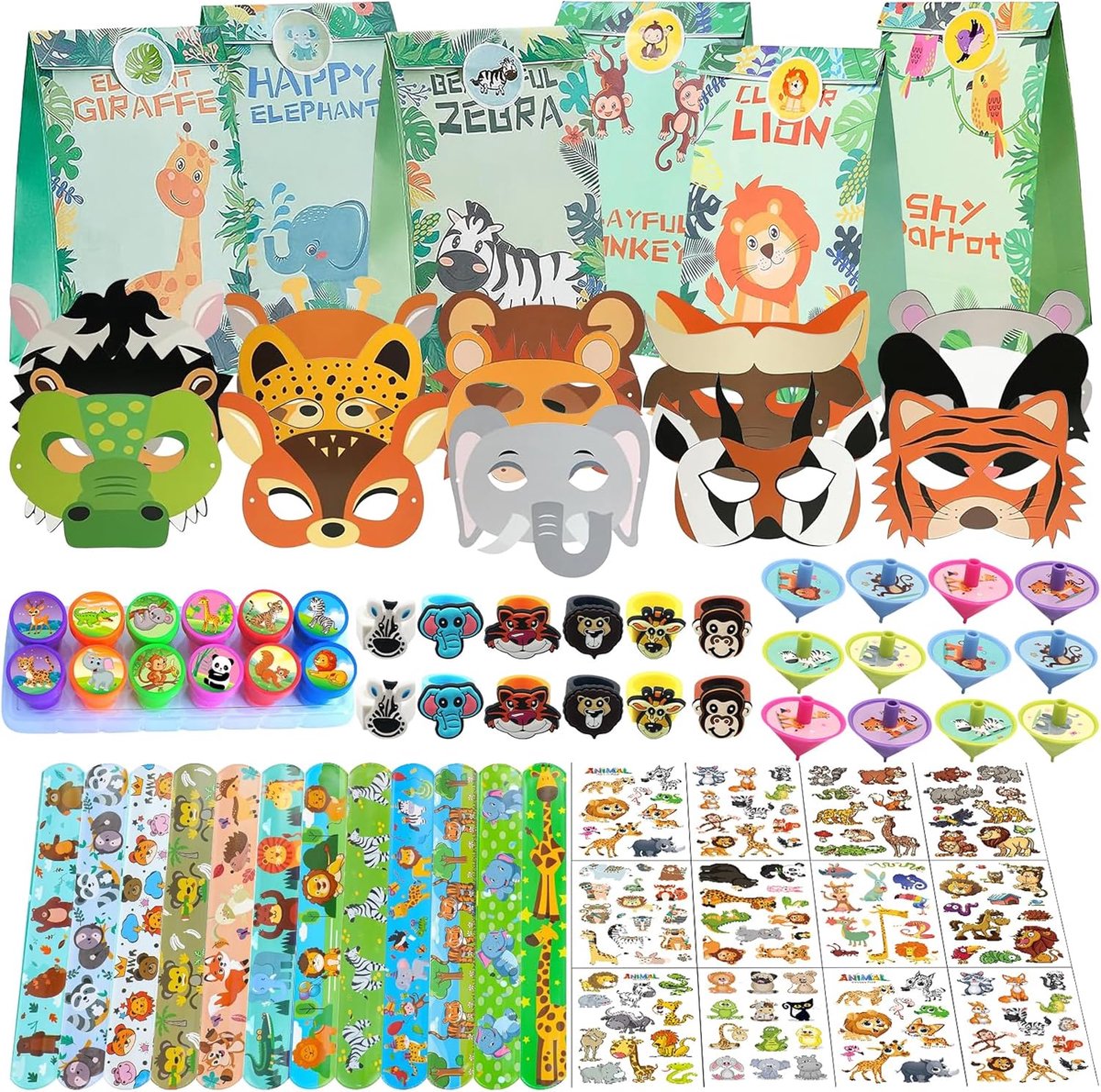 Dschungel Party Dispensing Set - Dieren feestartikelen - Maskers, Ringen, Stickers - Perfect voor verjaardagsfeestjes - ShopVlot